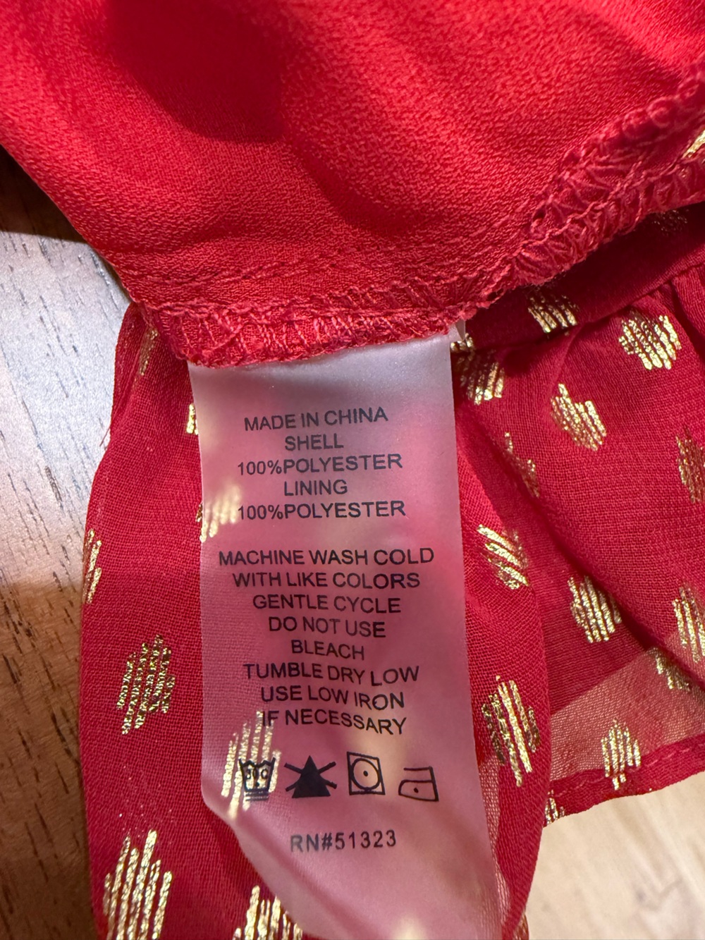 Vince Camuto Red With Gold Dot Button Neck Flutter Sleeve Blouse - Picture 7 of 8